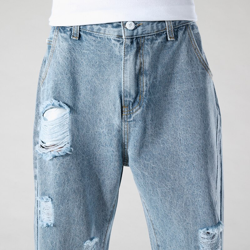 Primavera proprietà nuovi jeans strappati da uomo jeans alla caviglia moda dritto giapponese casuale harem denim pantaloni pantaloni corti maschili