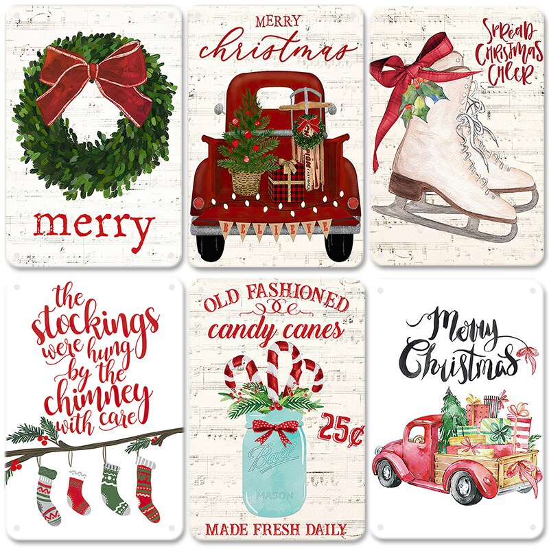 Vrolijk Kerstfeest Vintage Poster Metalen Borden Snoep Kerstboom Auto Retro Plaat Tin Teken Truck Cafe Bar Pub Home Decor