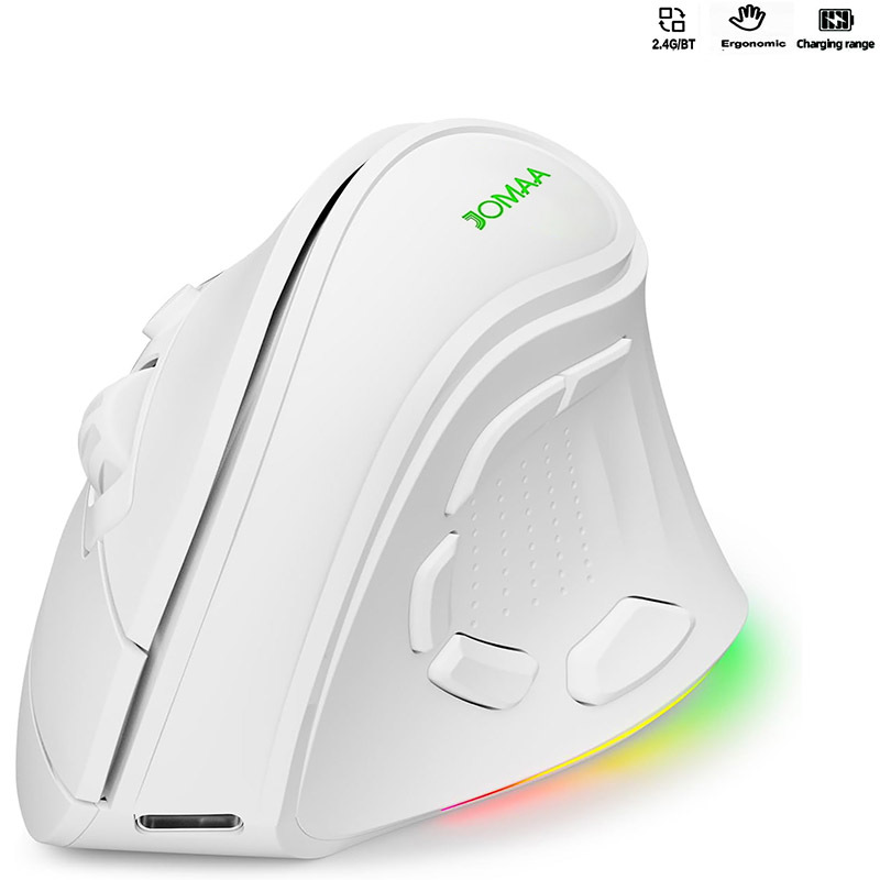 2.4G Dual Modes Ergonomic Vertical Wireless Mouse 4000 DPI 9 Buttons RGB Backlit Rechargeable Wireless Silent Mouse for Desktop: WHITE