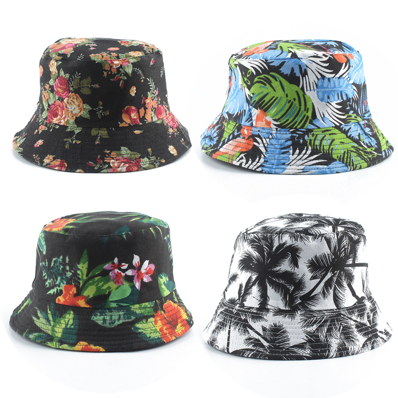 Summer Coconut Tree Flower Printed Fisherman Caps Panama Bucket Hat Reversible Gorro Pescador Men Women