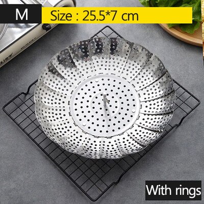 Steam Tray Stainless Steel Steamer Multifunction Kitchen Folding Rice Cooker Steamer General Steamer Steamed Bun Artifact: M-with Rings