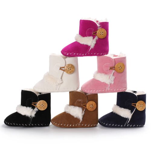 0-18M Newborn Infant Baby Girls Snow Boots Winter Warm Baby Shoes Solid Button Plush Ankle Boots