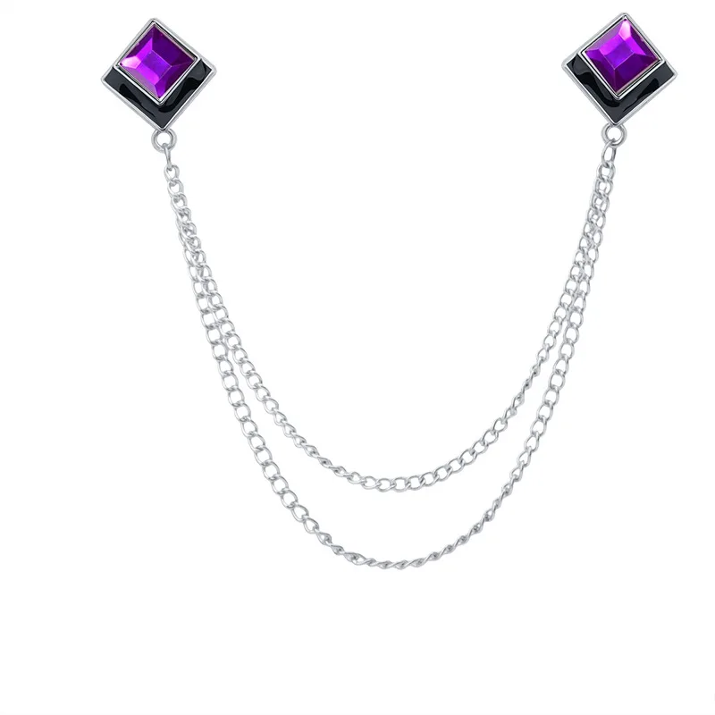Koreaanse Geometrische Crystal Broche Kwastje Ketting Revers Pin Mannen Shirt Kraag Sieraden Wedding Party Broches Accessoires