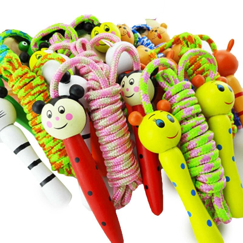 1PC Kids Jump Ropes Wood Handle Sport Bodybuilding Fitness Lovely Cartoon Skipping Ropes Crossfit Fitness Equipment