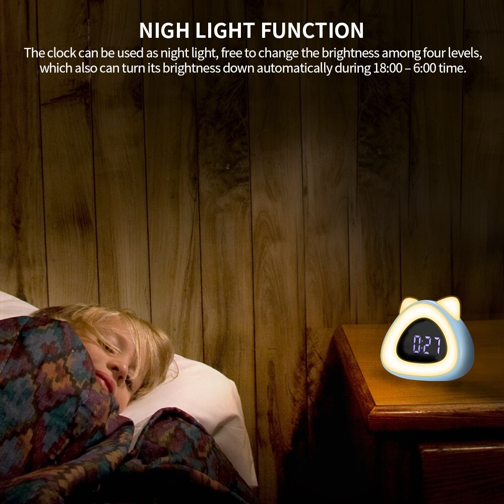 Cat Wake-Up Clock Cat Wake-Up Light Thermometer Led Light Bedside Clock Lamp For Multifunctional Cat Light Sound Controlling