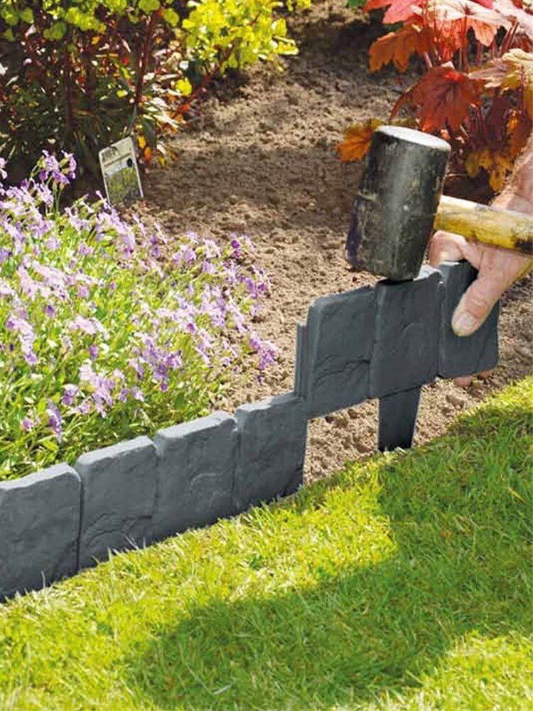 Garden Cobblestone Stone Edging Plastic Fence Lawn Grass Edging Plant Border Decorations Flower Bed Border Gray 1pcs