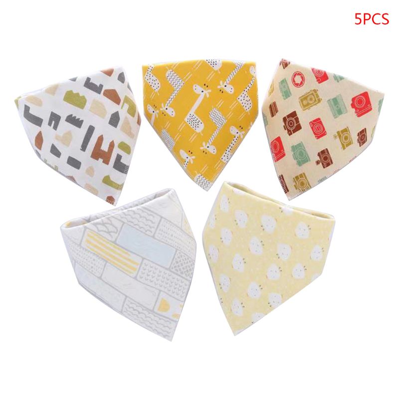 5 Pcs/Pack Baby Cotton Feeding Bibs Cartoon Print Bandana Saliva Triangle Dribble Towel Apron Infant Scarf: 5