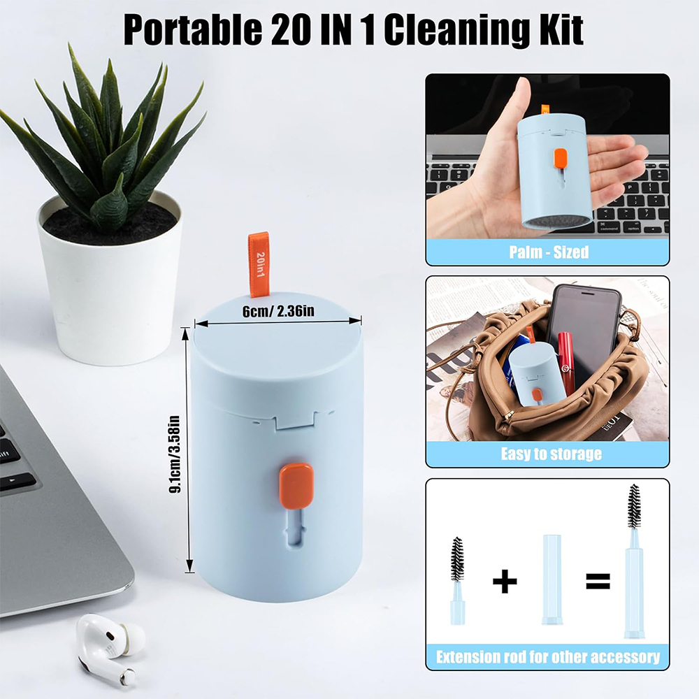 Kit de limpieza de teclado de ordenador portátil, pulverizador de limpieza de teléfono multifunción 20 en 1 para iPhone, iPad, Airpods, MacBook, herramienta de cepillo de limpieza