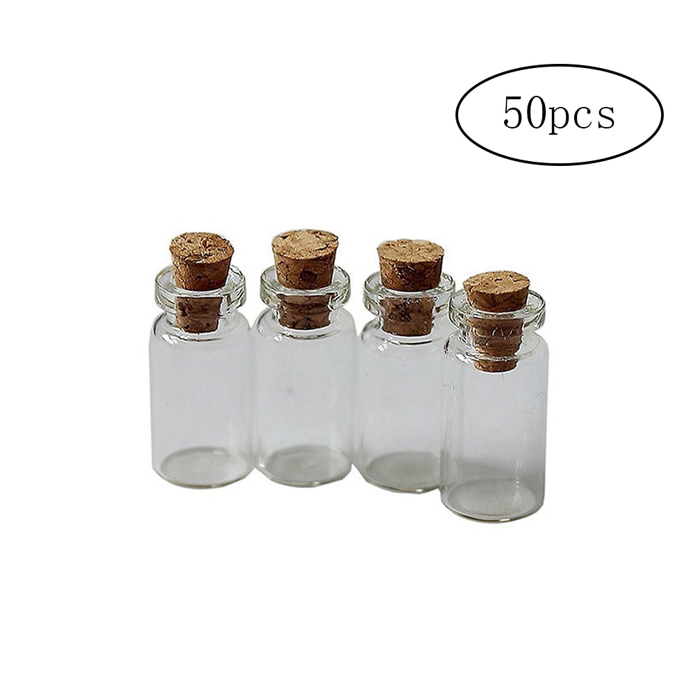 Mini botellas de vidrio de 0,5 ML, tapones de corcho delicados, botellas de deseos, botellas en miniatura DIY, frascos de vidrio pequeños bonitos, 50 Uds.