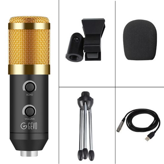 Micrófono USB condensador GEVO BM 900 con cable y micrófono trípode para grabación de ordenador PC, estudio de canto, Karaoke actualizado desde BM 800: Gold