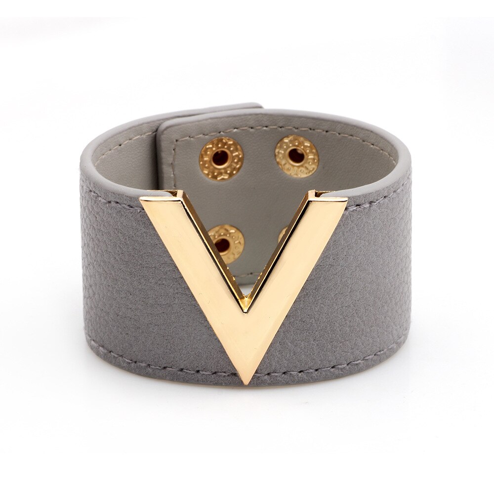 Oro Pulsante di Metallo V Della Signora Regolabile Braccialetto Delle Donne Degli Uomini Marrone Nero Bianco Lettera Iniziale Bracciale Avvolgente In Pelle Femme Fashion 2020: Style8