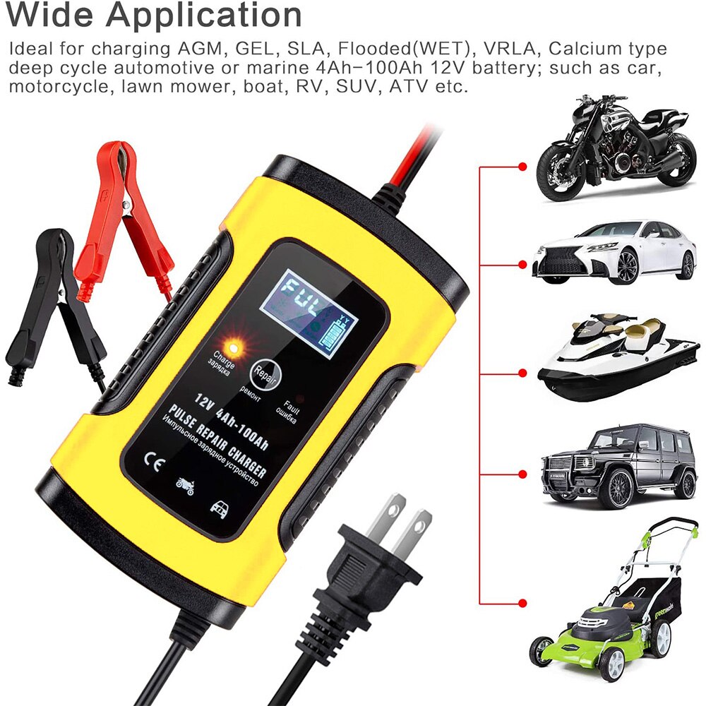 12V 6A Full Automatic Intelligent Car Motorcycle Battery Charger For Auto Moto Lead Acid Charging 6A 12V Digital LCD-Display