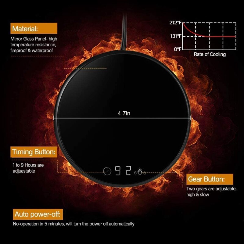 Taza de café THEVFAMILY, calentador eléctrico inteligente de bebidas con temporizador y Control de temperatura, para oficina/hogar negro, enchufe de EE. UU.