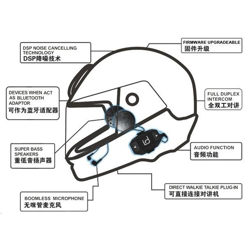 Moto  a1 ipx 6 motorcykel vandtæt boomless mikrofon hjelm bluetooth headset comunicador capacete hovedtelefon højttaler til 2 telefoner gps