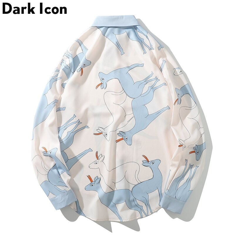 Hirsche drucken Kleid Hemden Männer Hüfte hüpfen Streetwear lässig Langarm Hemd Spitzen Hipster Hemd