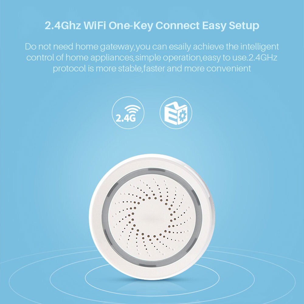 Smart wifi sirene alarm smart hjem sikkerhet ingen hub kreves tuya app varslingsvarsler fungerer med alexa echo google home ifttt