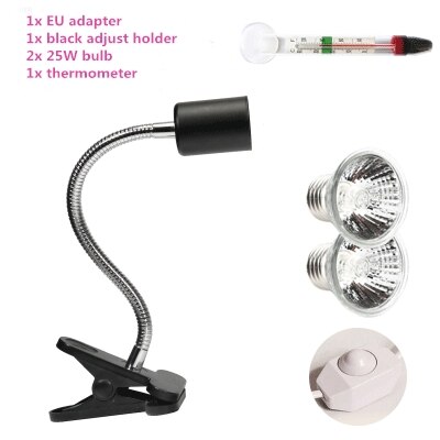 25w uva&uvb juster temperatur lamper skildpadde krybdyr varme tilbage kæledyr lys skildpadde calcium solarium akvarie habitat belysning: Juster sorte 2 lamper