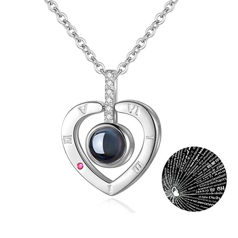 Rose Goud 100 Talen I Love U Projectie Hanger Ketting Voor Vrouwen Sieraden Liefde Geheugen Bruiloft Ketting Valentijnsdag