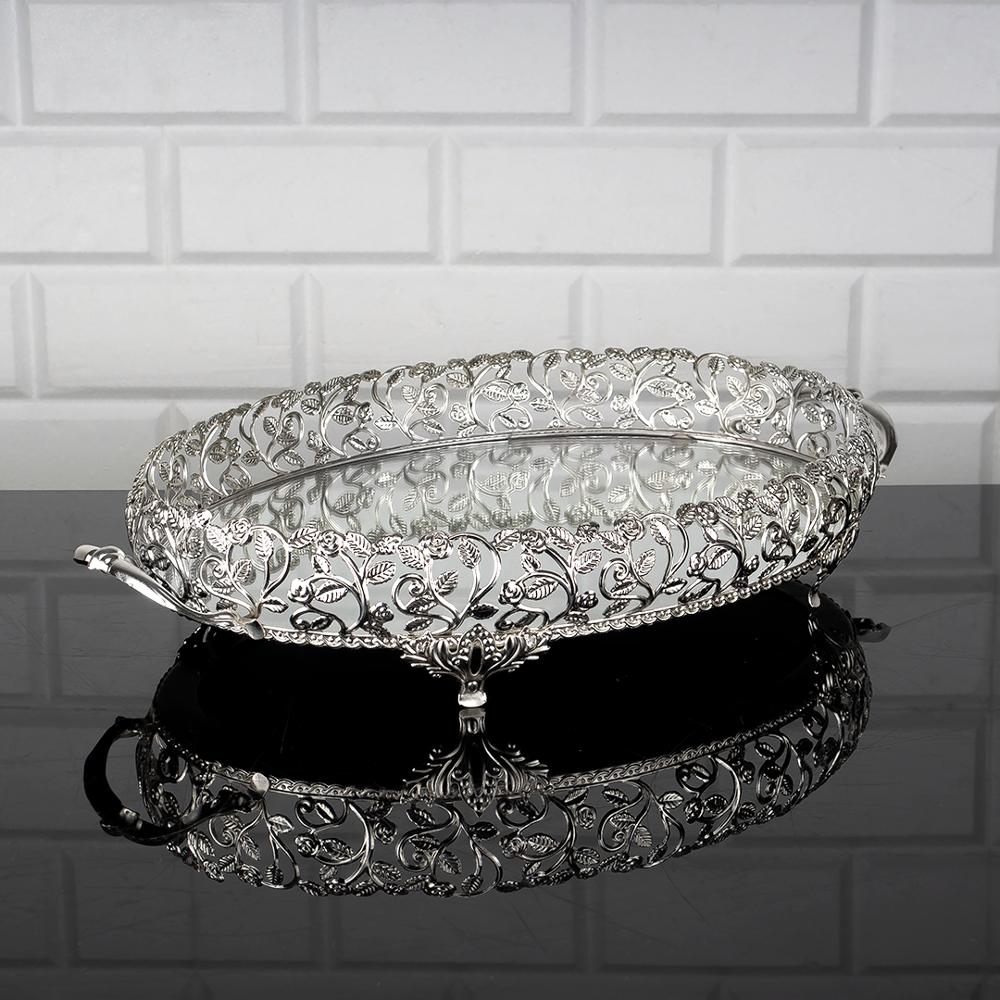 Dienblad Luxe Service Plaat Gouden Zilveren Ovale Grote Kleine Turks Arabisch Oosterse Oost: Silver Medium 35 cm (13.7 inches)