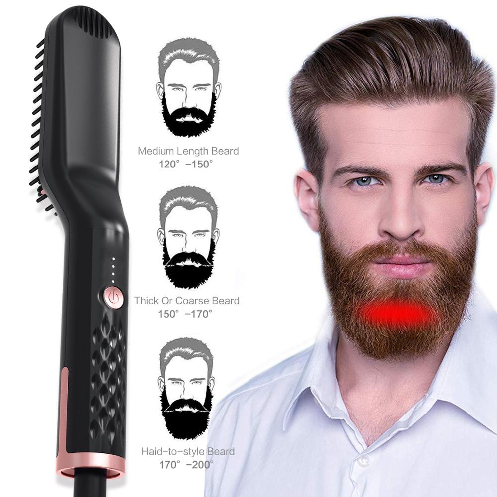 Skæg glattejern til mænd hurtigvarmer skæg ionisk elektrisk glattejern multifunktionel styling skæg glatte børste