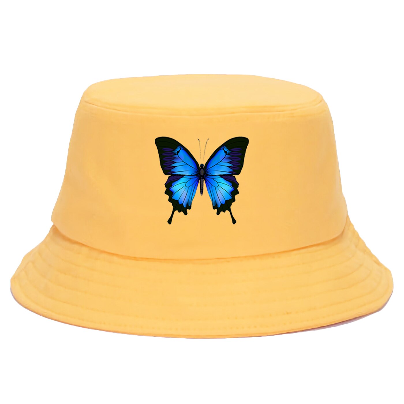 Blå sommerfugl spand hat kvinder udendørs sommer foldbar spand hatte anti-solskoldning fiskeri fisker hatte flad strand sol hat kasket: Gul 6