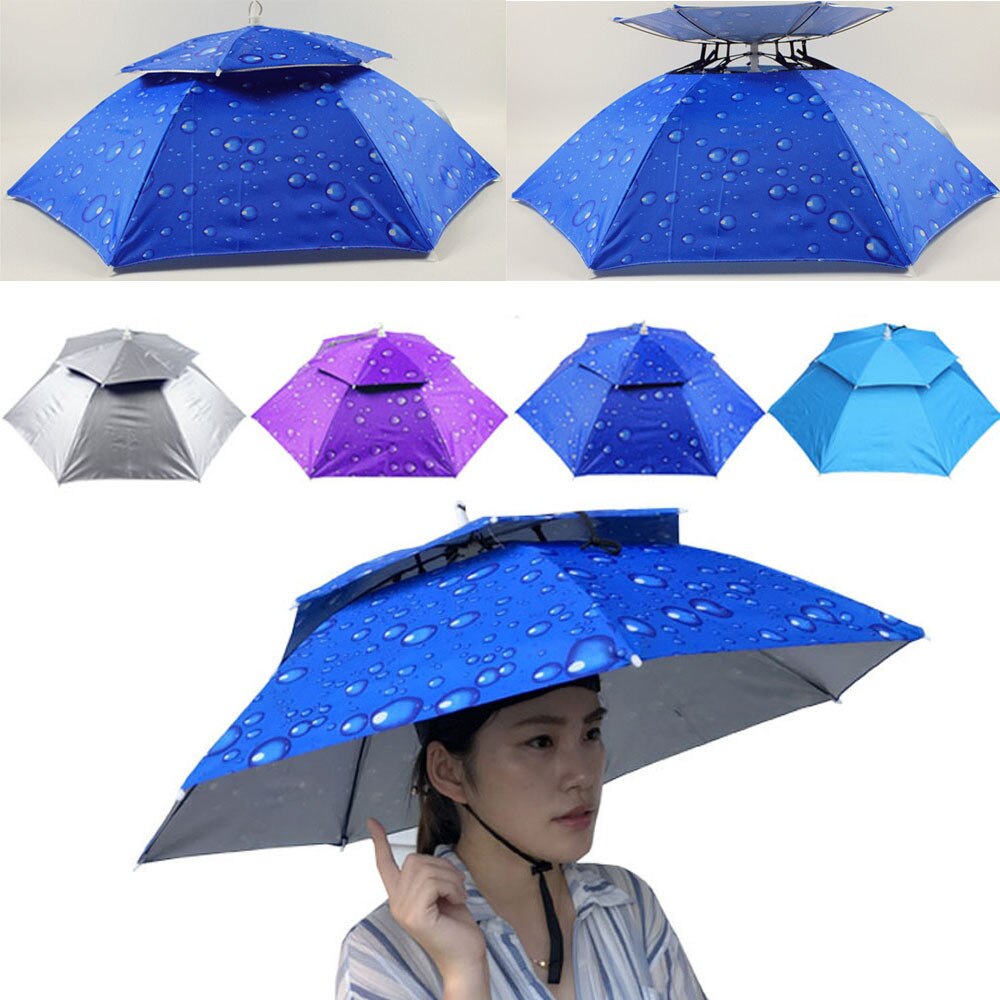 Multicolor Outdoor Opvouwbare Dubbele Paraplu Hoed Zon Regen Cap Camping Vissen Vrouwen Zomer Vizieren Hoed Opvouwbare Zonnehoed