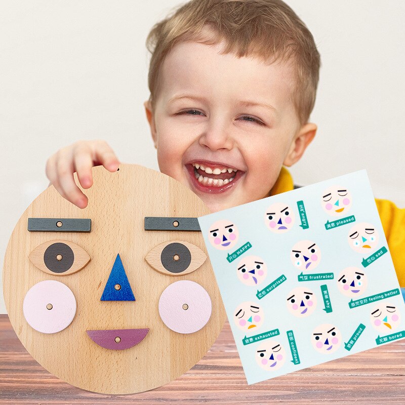 Houten Fun Gezicht Veranderende Uitdrukking Game Kleuterschool Kleine Klasse Gebied Game Materialen Handgemaakte Speelgoed