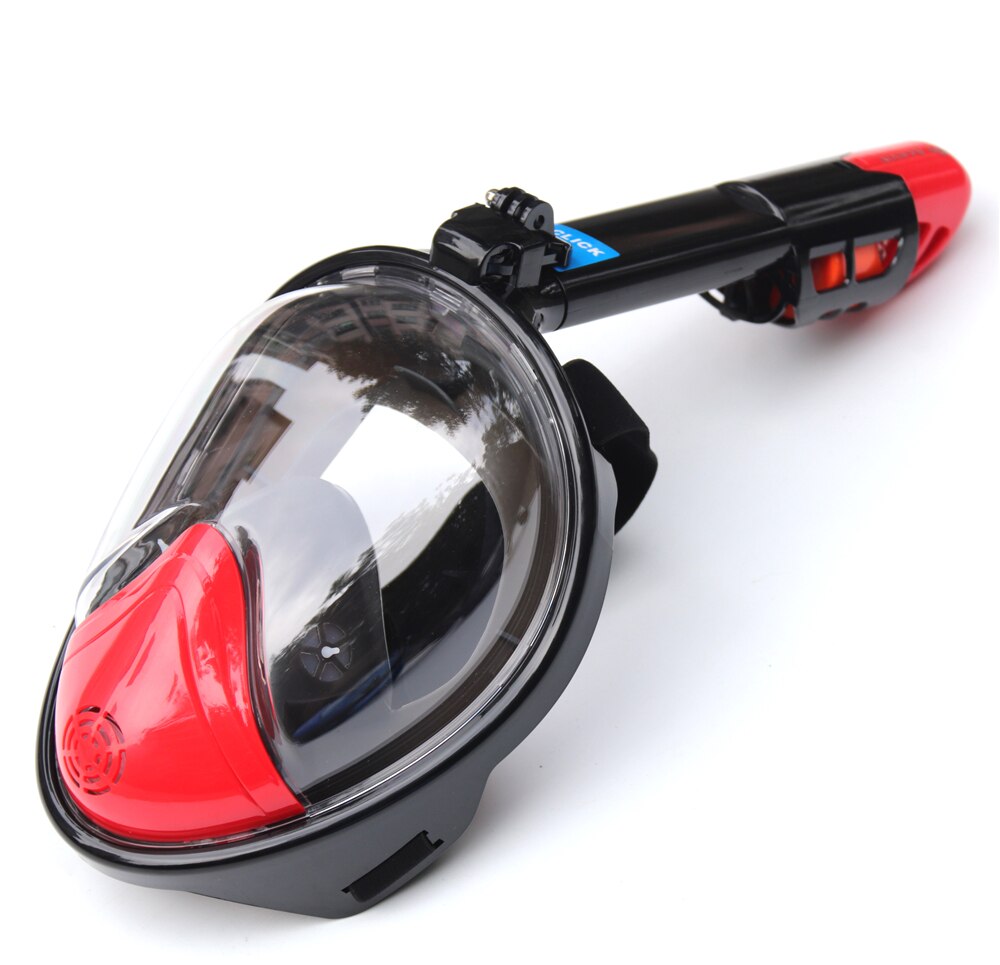 Scuba diving Mask Full Face Snorkeling Mask Underwater Anti-Fog tempered glass mask for Swimming spearfishing factory direct: Transparent-Red / S/M