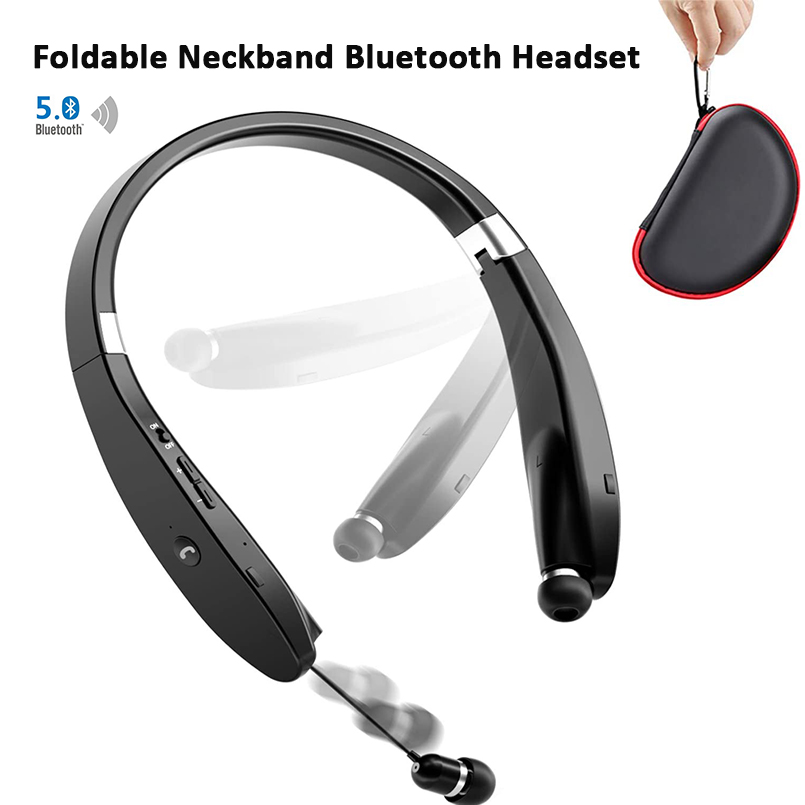 Hopfällbart bluetooth-headset, infällbara hörlurar för sport och träning, brusreducerande stereo-nackband trådlösa hörlurar med mikrofon