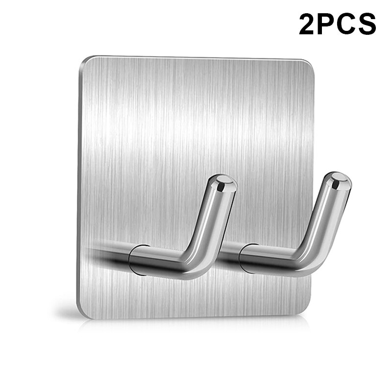 Premium Adhesive Hooks Heavy Duty Stainless Steel Dual Spikes Wall Hooks Strong Adhesive Stick-on Towel Hook Kitchen DAG: 2pcs