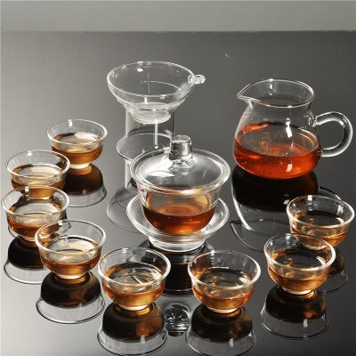 Heat-resistant transparent glass teapot double-layer small cups Kung Fu tea set small tea cup set teapot glass set: 07 Sets