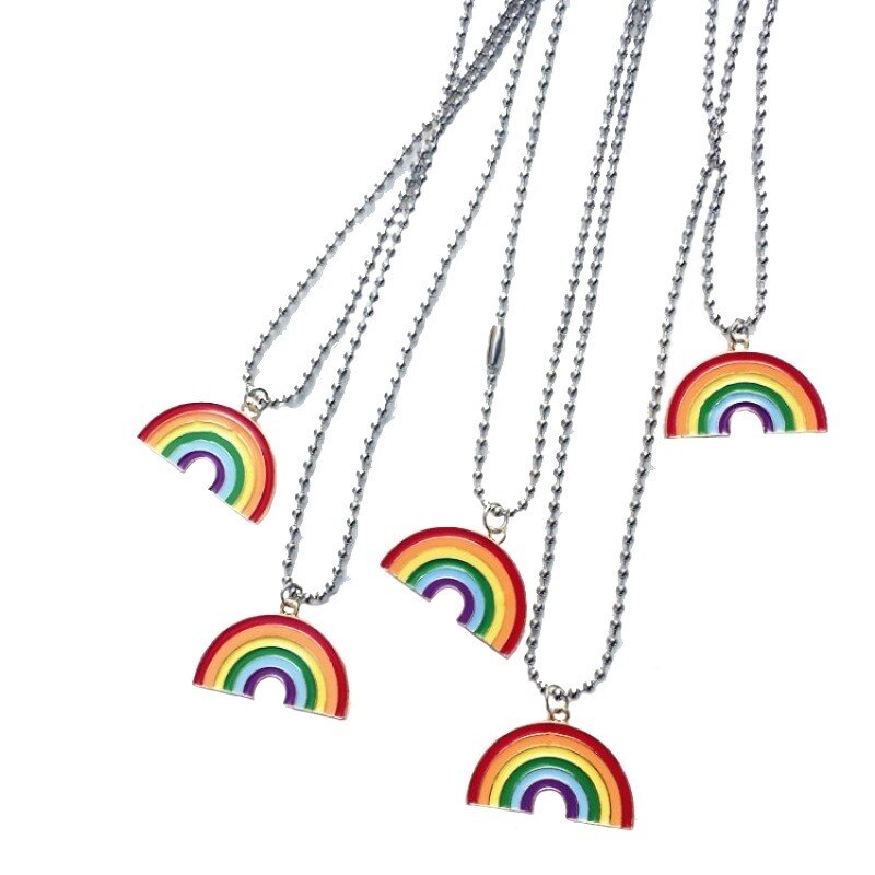 Jewelry Rainbow Pendant Necklace Sweater Chain Beads Colorful Collares Mujer Collier Femme Hip Hop Jewelry