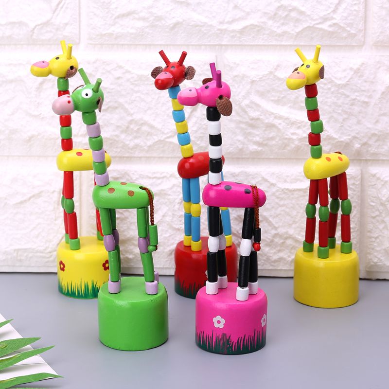Sjov baby børn intelligens udviklingsmæssig uddannelsesmæssig træ farverig gyngende giraf legetøj dansestand 24be