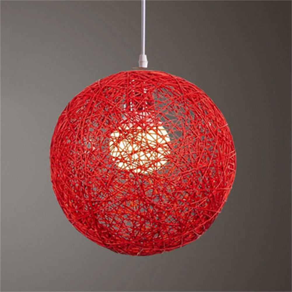 Round Concise Hand-woven Rattan Vine Ball Pendant Lampshade Light Lamp Shades Light Accessories(15cm Diameter): Red