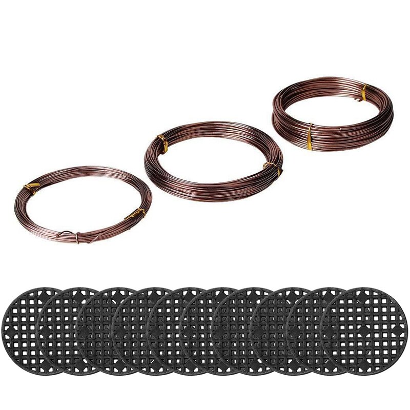 Bonsai Wire Set with Flower Pot Hole Mesh Pad,Copper Bonsai Training Wire for Bonsai Tree Kit 20 Plastic Mesh Mat: Bronze