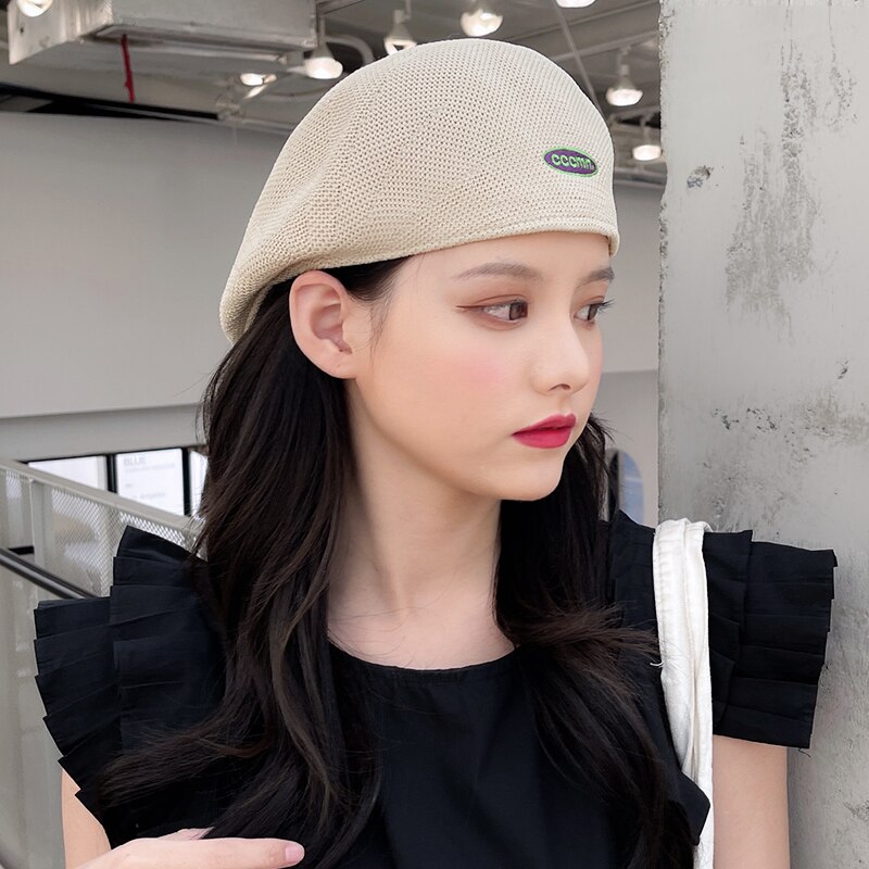 Sombrero de boina para mujer, sombrilla malla hacia adelante, versión coreana de sombrero de paja salvaje antidesgaste, gorra pequeña de cara retro