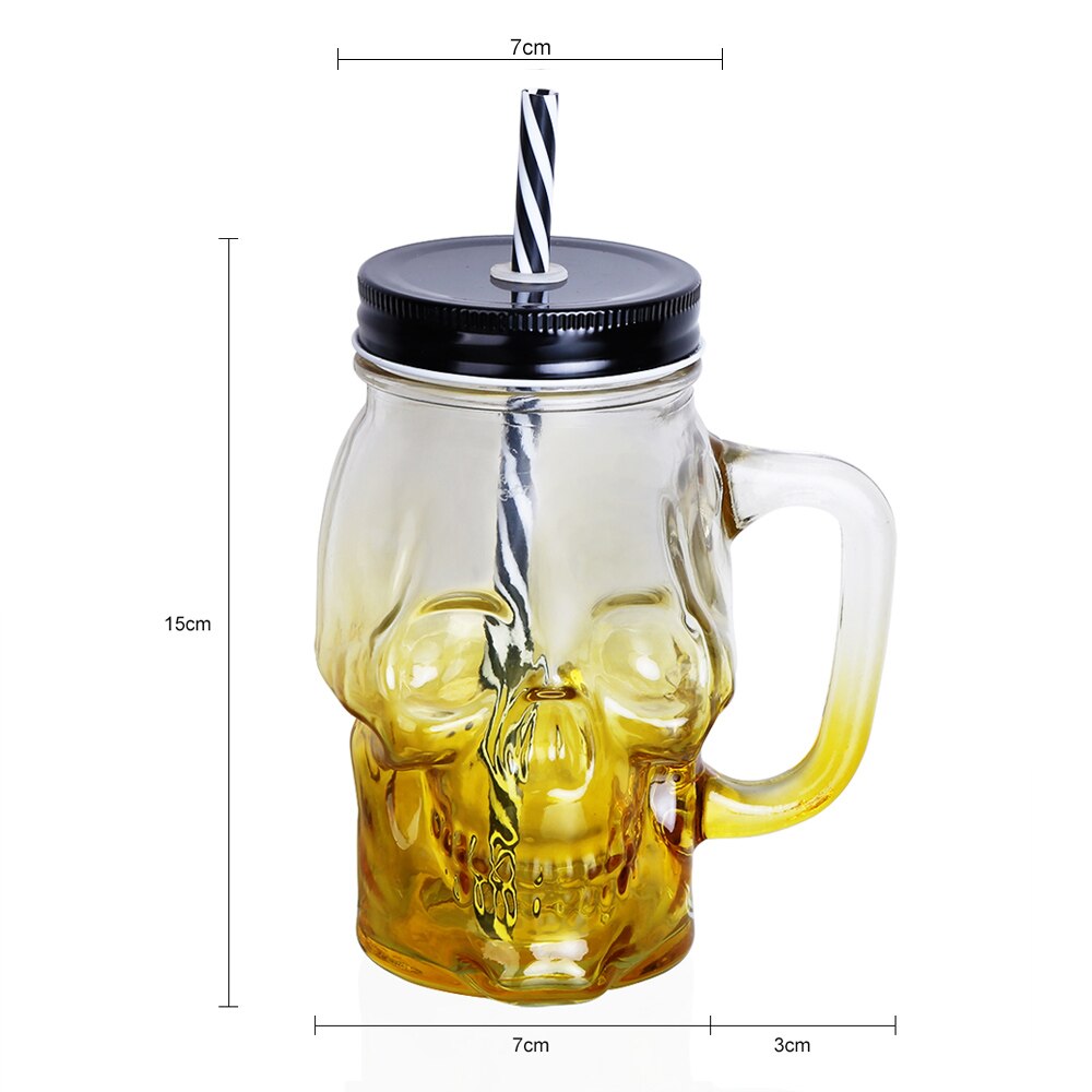 Tasse de bière en verre de 500ML | Bocal pour crâne de maçon 1 pièce, tasse de bière au avec une paille et couvercle comme décoration de Bar maison pour boire un paquet: 5