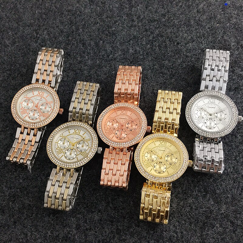 relogio feminino CONTENA Luxury Rhinestone Women&#39;s Watches Women Watches Gold Watch Full Steel Ladies Watch Clock saat