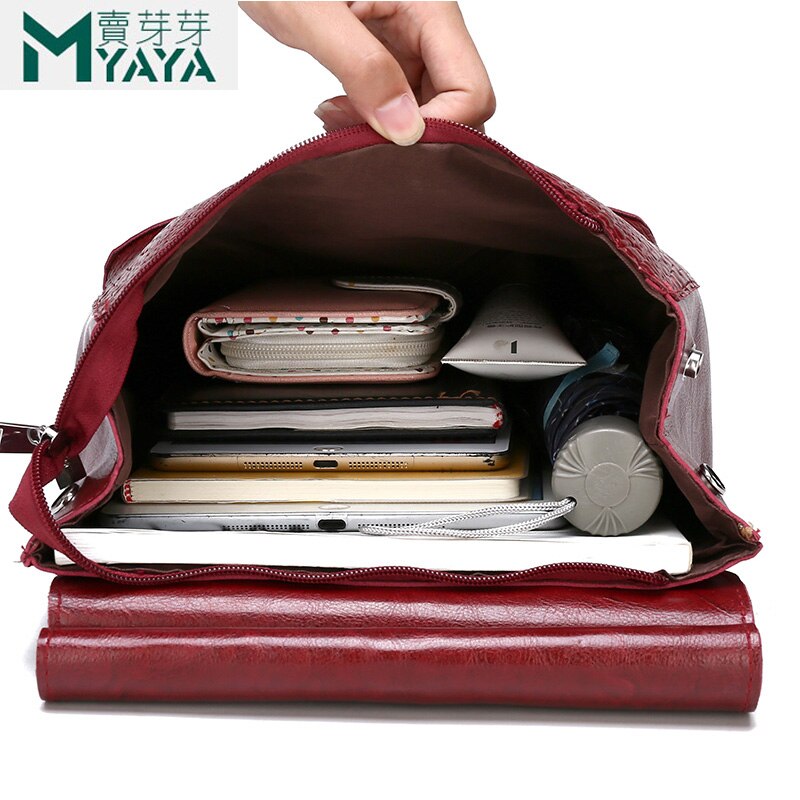 MAIYAYA PU Leather Knapsack Ladies Crocodile Pattern Women Backpack Girl Notebook Schoolbags Travel Bags Burgundy