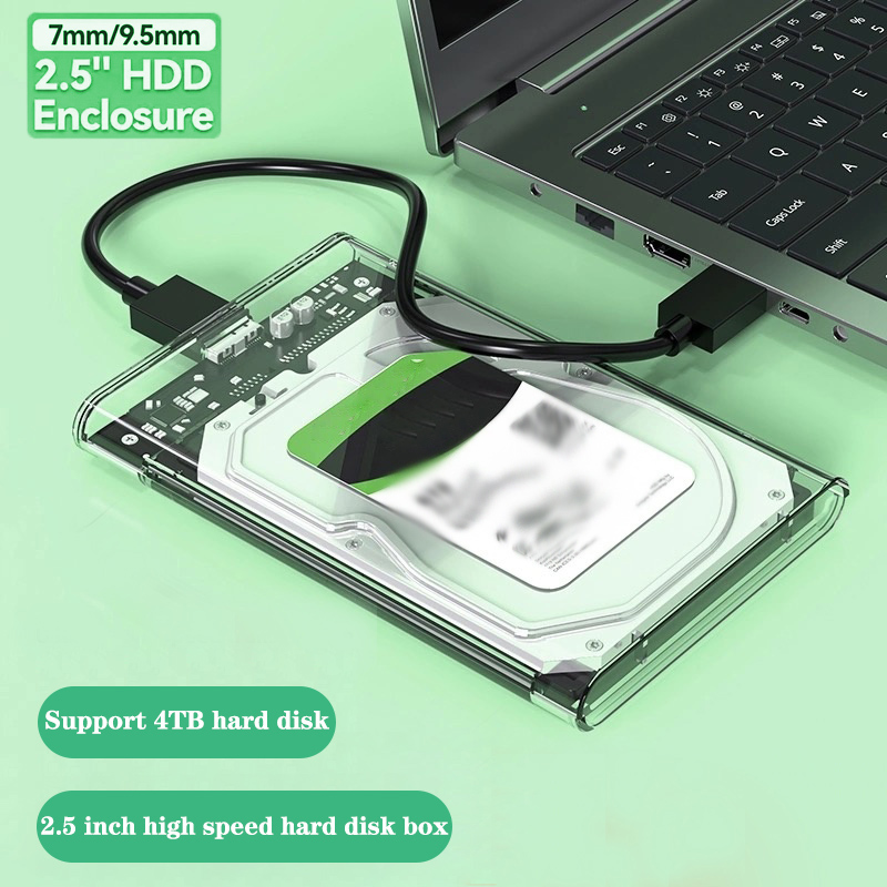 2.5'' External Hard Drive Enclosure USB 3.0 / 3.1 Type C to SATA III HDD Adapter 5Gbps Tool Free Clear External Hard Drive Case
