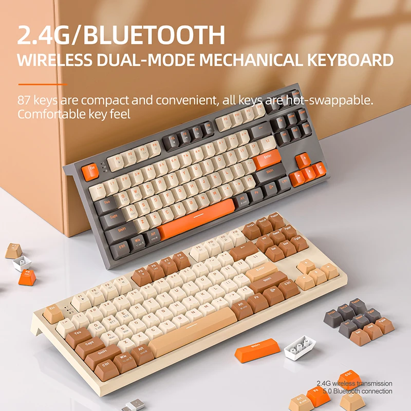 Teclado mecánico inalámbrico 2,4G BT5.0, teclas PBT para juegos de e-sports, 2 modos, receptor de TYPE-C USB, estructura de junta intercambiable en