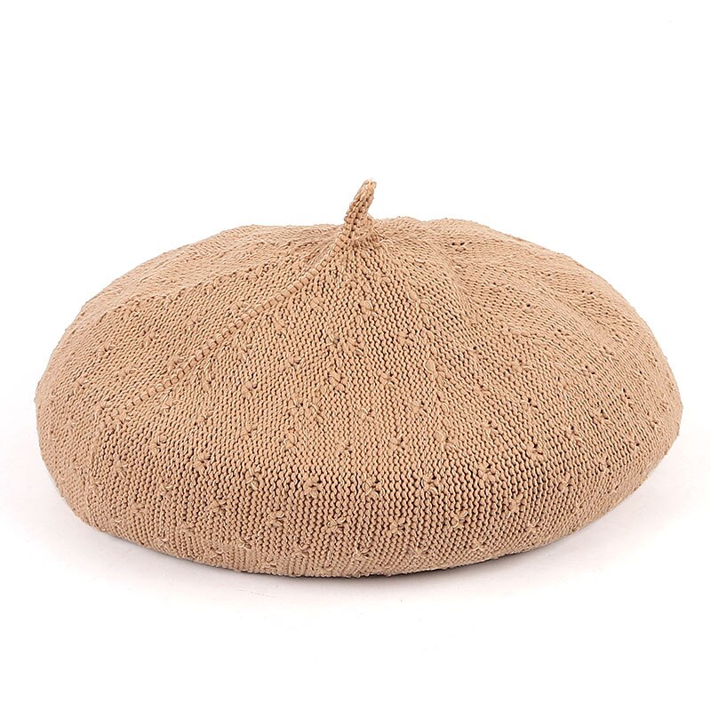 Mode Lente Zomer Vrouwen Knit Baretten Dames Solid Platte Pet Mode Gehaakte Franse Caps Sterren Schilder Hoed: Khaki