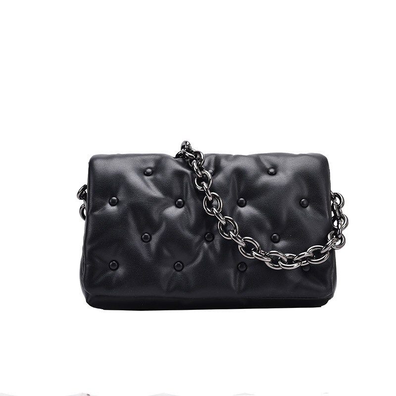 Branded Vrouwen Schoudertassen Denim Dikke Metalen Ketting Schouder Portemonnees En Handtas Vrouwen Clutch Bags Dames Hobo tas: Black