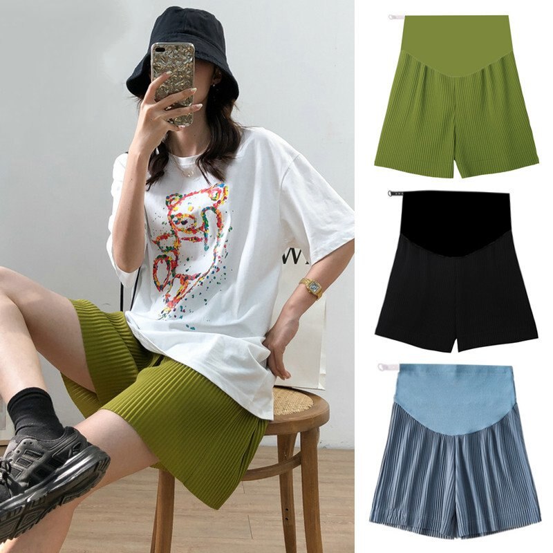 Gravida kvinnor sommar stor storlek xl veckade shorts gravid chiffong vida ben lösa korta byxor för graviditet mini capris