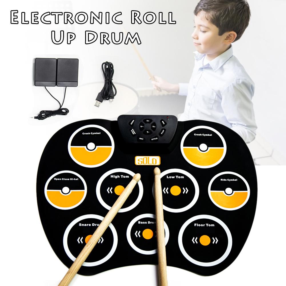 Electronic Drum Set Roll Up Drum Practice Pad Kit Built-in Speaker Drum Pedals Great Birthday For Kids Children Beginners