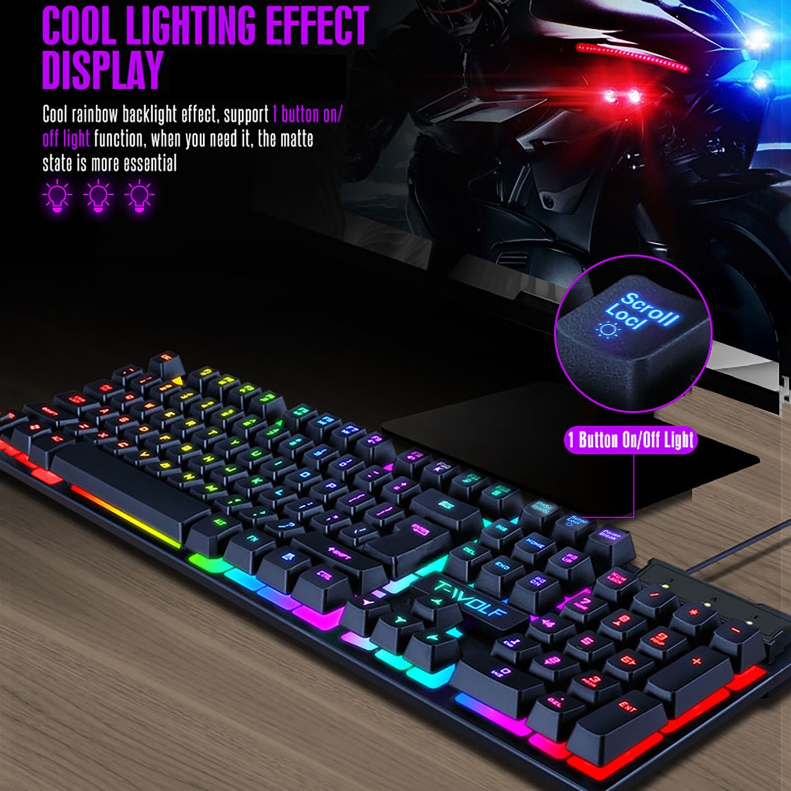 Tf200 Rainbow Backlit Usb Ergonomic Gaming Keyboard Mechanical Keyboard And Mouse Kit For Pc Gaming Keyboard Kit