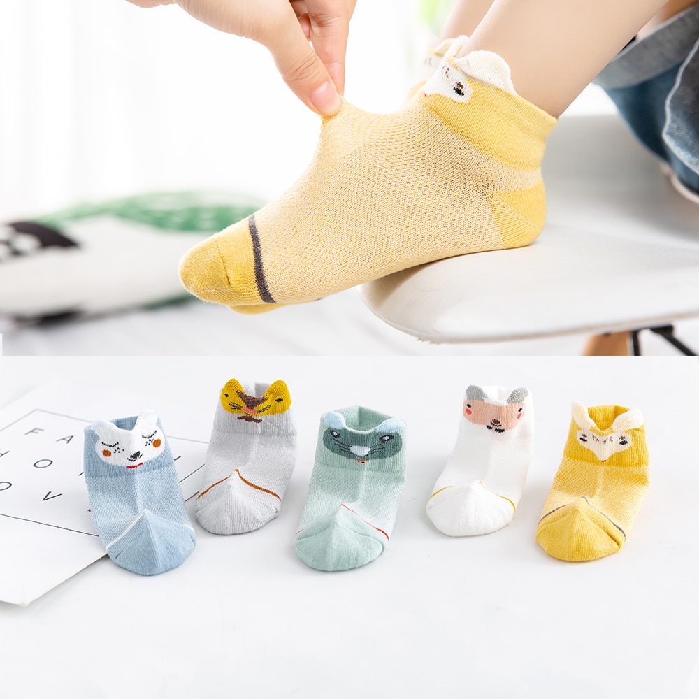 5Pairs/lot 2-9Y Kids Socks Summer Cotton 3D Cartoon Animal Kids Socks Girls Mesh Cute Newborn Boy Toddler Baby Socks
