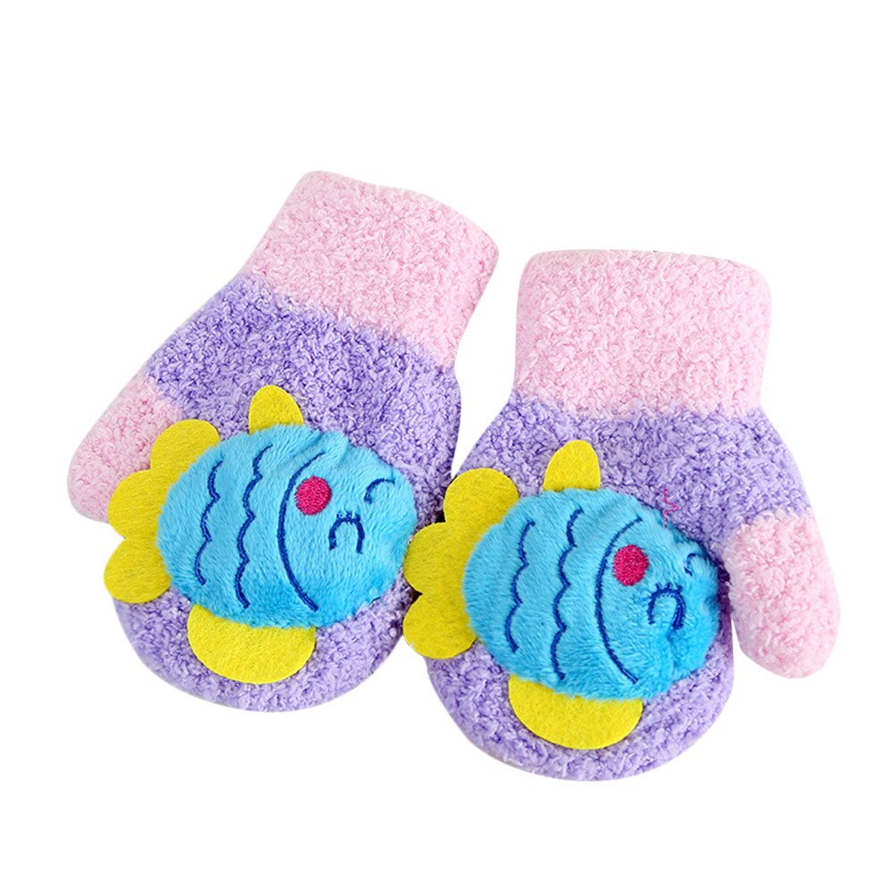 Kinderen Meisjes Jongens Winter Handschoenen Cartoon Dier Patchwork Warm Houden Wanten Handschoenen Pak Voor 2-4 Jaar Kinderen @ 10: Purple 