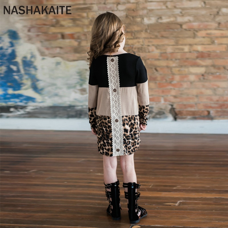 Nashakaite mor og datter tøj langærmet leopard patchwork familie t-shirt familie look mor og mig toppe