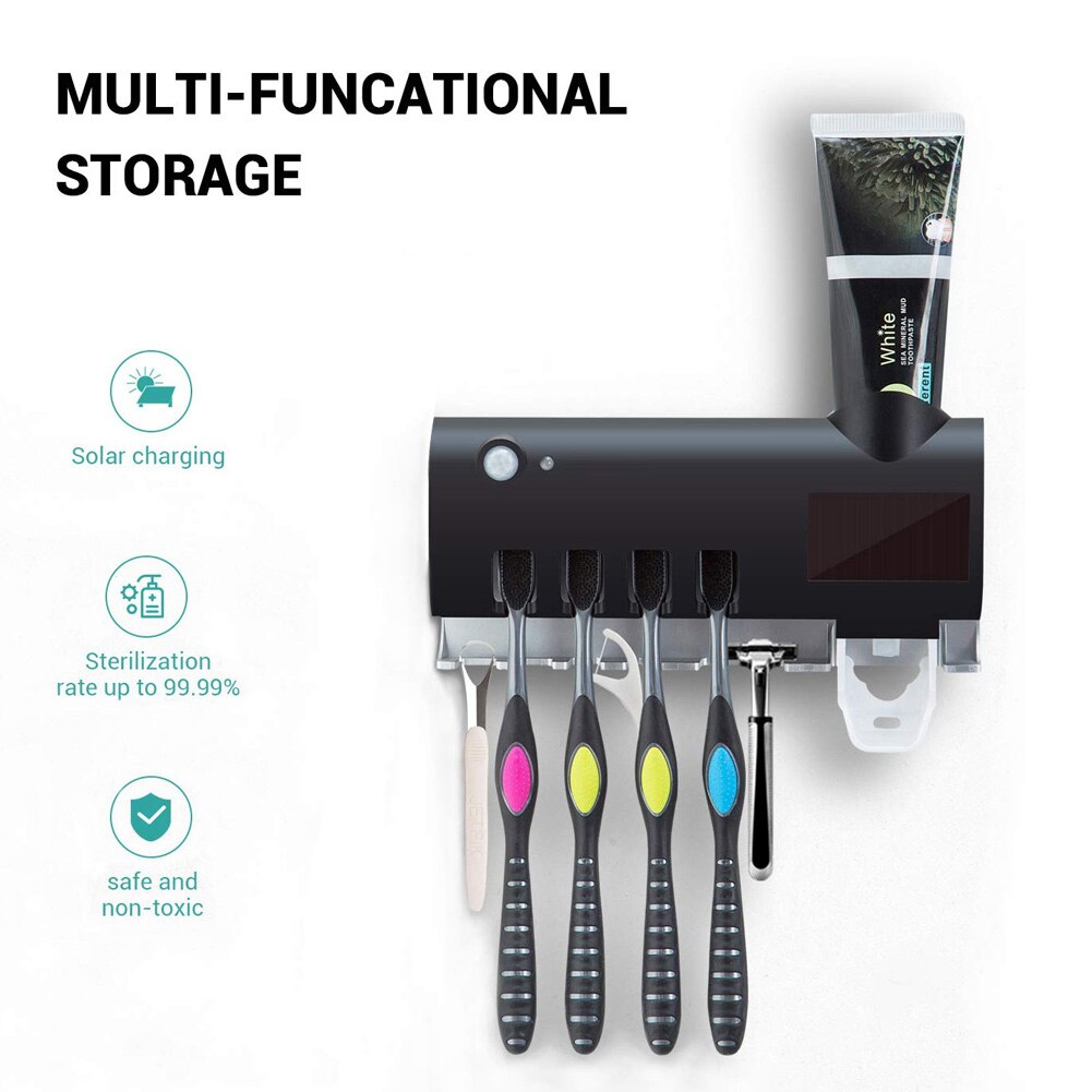 Solar Power Uv Desinfectie Tandenborstelhouder Wall Mount Automatische Tandpasta Dispenser Zgood